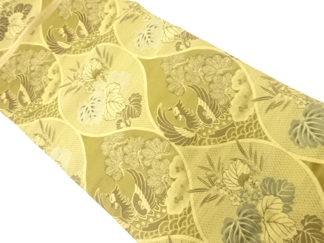 アンティーク　立涌に花鳥模様織出し名古屋帯（材料）